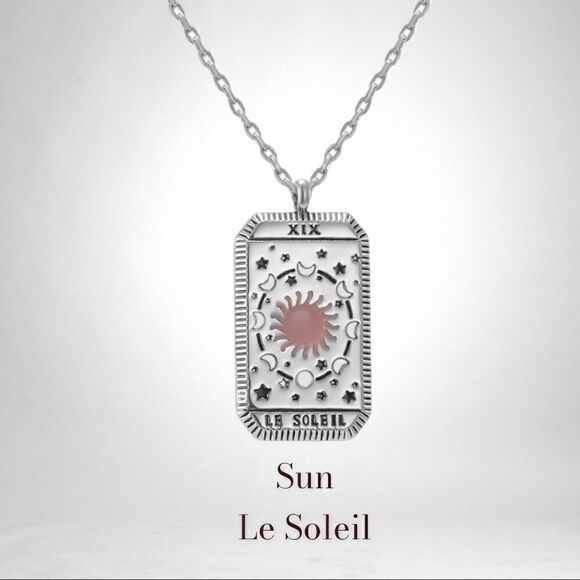 Sun Silver Stainless Steel Non Tarnish Tarot Card Bohemian Necklace - Picture 2 of 6